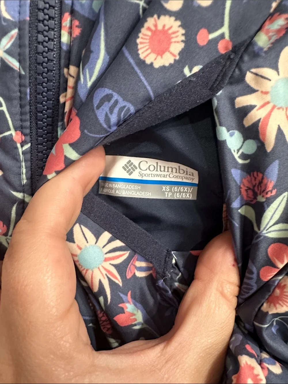 Columbia Navy Floral Hooded Windbreaker